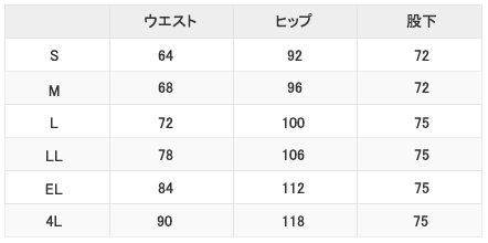 ジップスクラブパンツサイズ表
