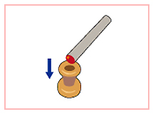 4.使用後は本体から棒もぐさを外し、消し器を使用し消火する。使用後の棒もぐさは、先端の炭化した部分をハサミで切り落とし保管する。