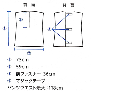 2way患者着のサイズ画像